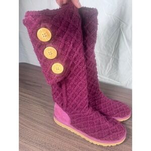 UGG Bailey Button Triplet Knit Boots Women's 8 Boysenberry, Berry, Wine Tall
